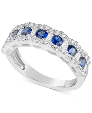 image of Sapphire (7/8 ct. t.w.) & Diamond (3/8 ct. t.w.) Ring in 14k White Gold (Also Available in Emerald & Ruby)