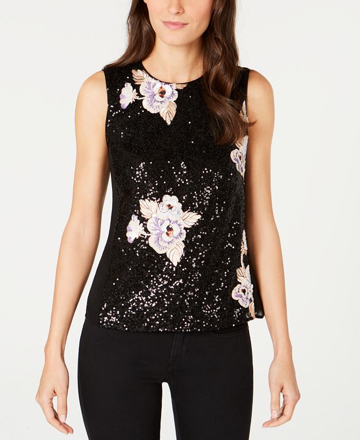 Macy's black sequin top deals