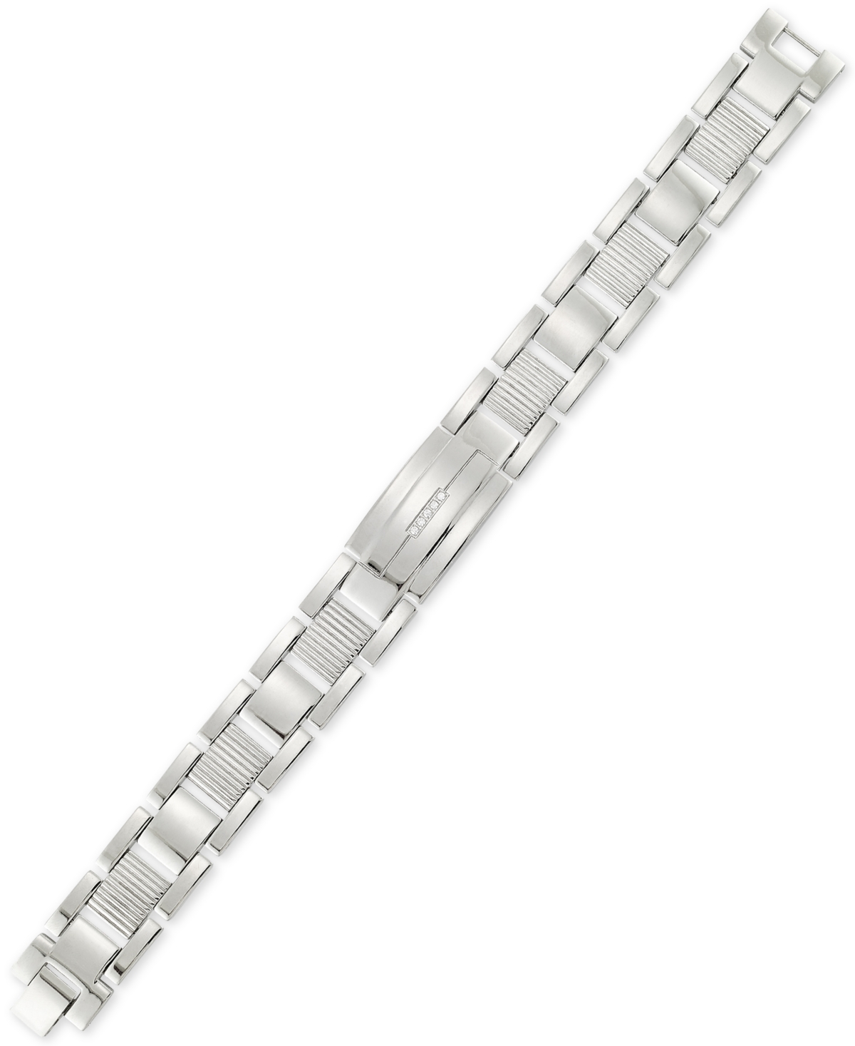 Smith Crystal Accent Textured Link Bracelet in Stainless Steel - Stainless Steel