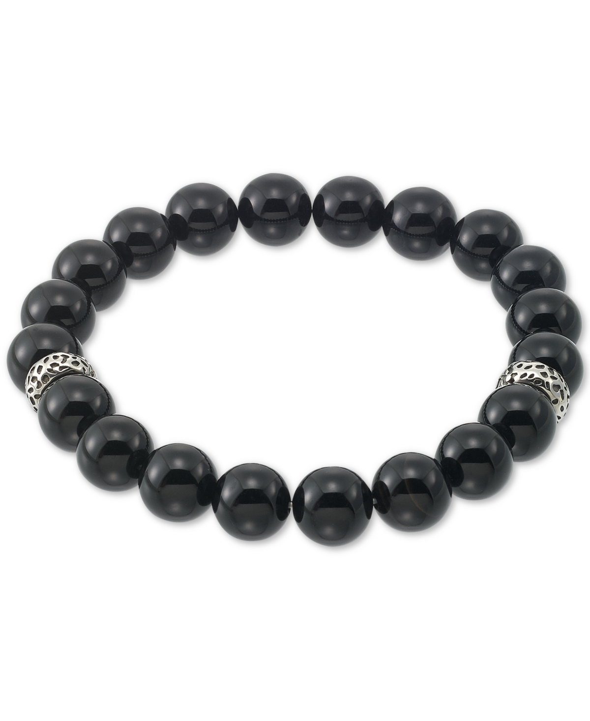 Smith Onyx (10mm) Beaded Stretch Bracelet in Stainless Steel - Stainless Steel