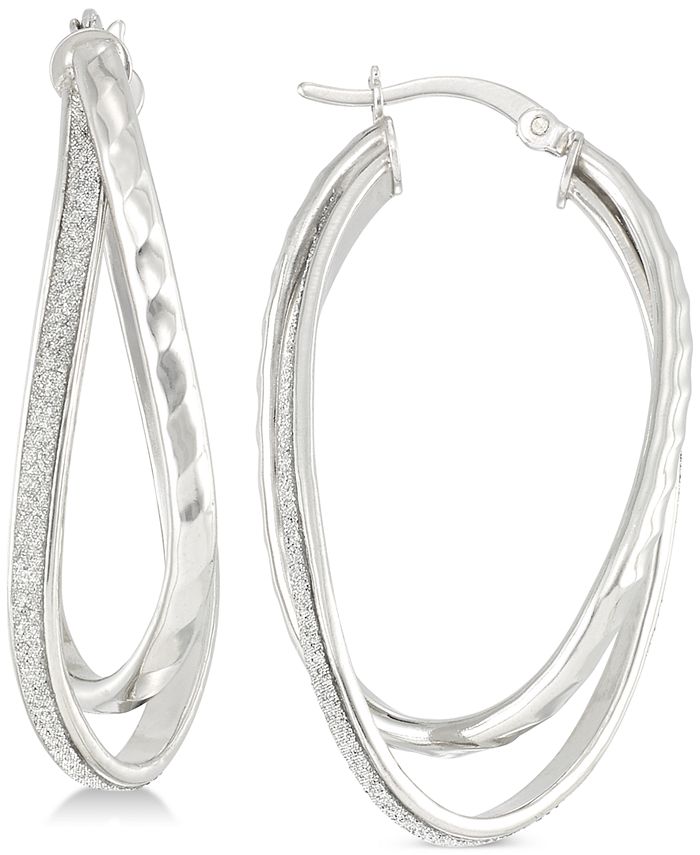 Simone I. Smith - Glitter Twist Double Oval Hoop Earrings in Sterling Silver