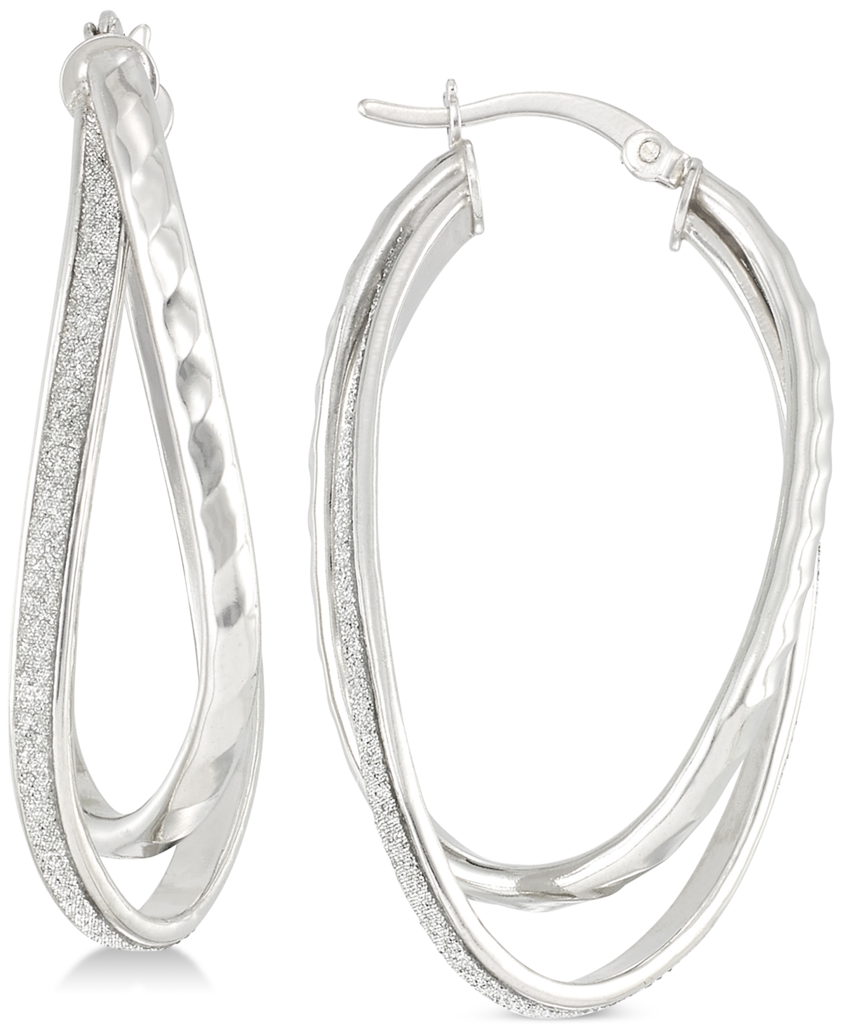 Glitter Twist Double Oval Hoop Earrings in Sterling Silver - Silver