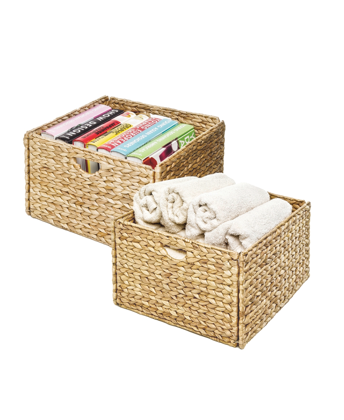 Woven Hyacinth Storage Cube Basket, Set Of 2 - Natural