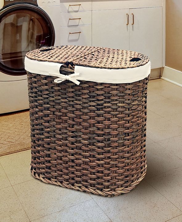 Seville Classics Hand Woven Oval Double Laundry Hamper With Liner