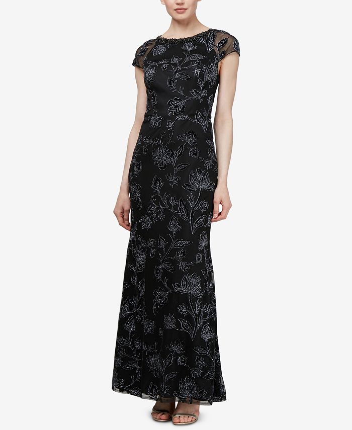 SL Fashions Beaded Floral Gown - Macy's