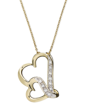 image of Double Wavy Heart Diamond Pendant Necklace in 18k Gold over Sterling Silver (1/10 ct. t.w.)