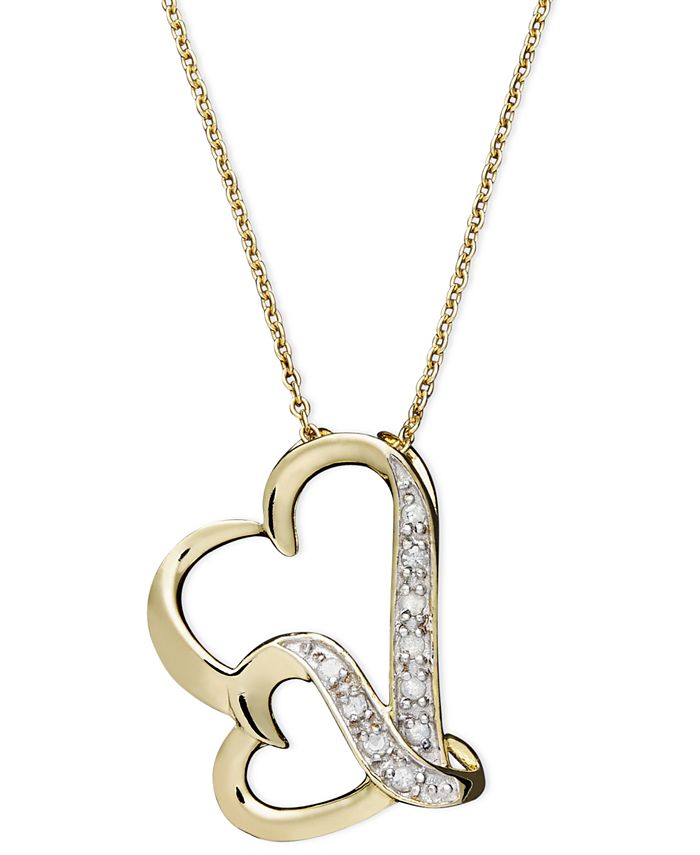 Double Wavy Heart Diamond Pendant Necklace in 18k Gold over Sterling Silver  (1/10 ct. t.w.)