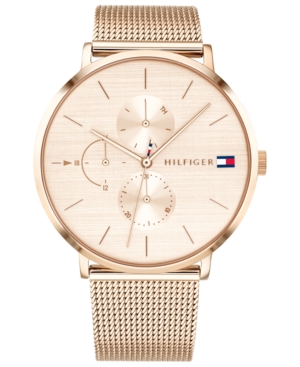 image of Tommy Hilfiger Women-s Carnation Gold-Tone Stainless Steel Mesh Bracelet Watch 40mm
