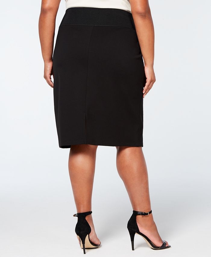 Calvin Klein Plus Size Faux-Leather-Front Pencil Skirt - Macy's