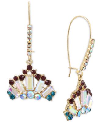 Betsey Johnson Gold-Tone Crystal Crown Long Drop Earrings - Macy's