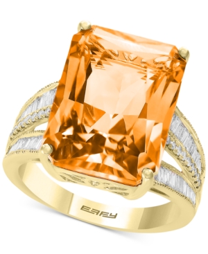 image of Effy Blue Topaz (13 ct. t.w.) & Diamond (3/8 ct. t.w.) in 14k Yellow Gold (Also Available in Pink Amethyst, Citrine, and Green Quartz)