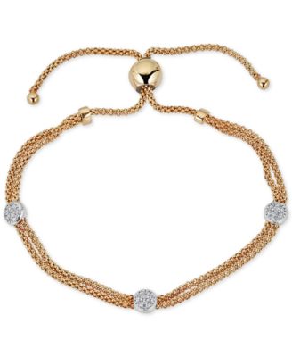 Diamond Beaded Bolo Bracelet (1/6 ct. t.w.) in  Sterling Silver & 14k Gold-Plate