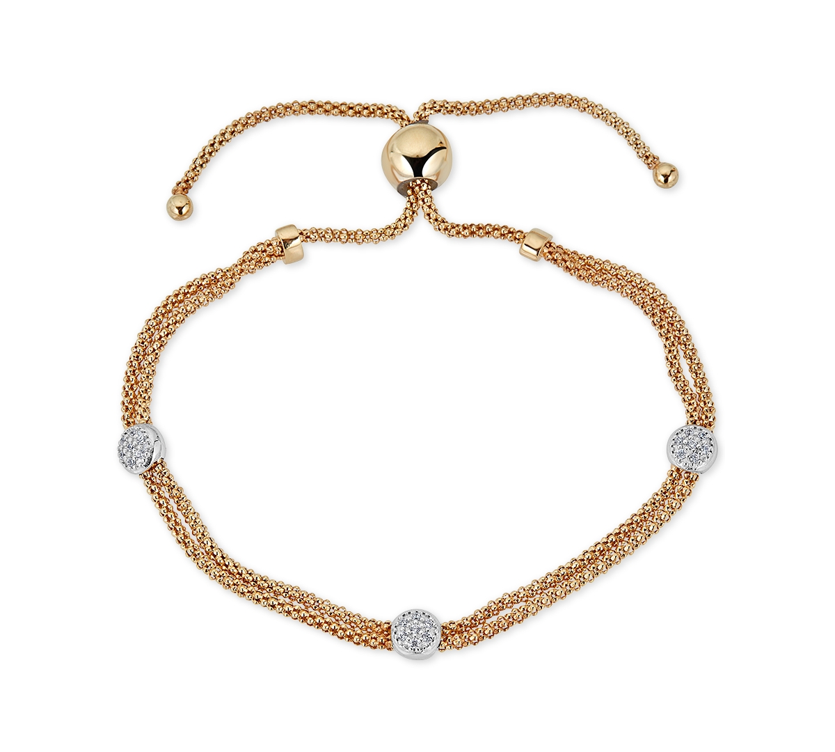 Diamond Beaded Bolo Bracelet (1/6 ct. t.w.) in Sterling Silver & 14k Gold-Plate -Silver