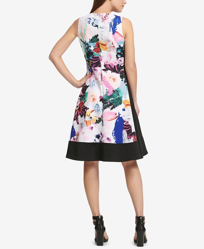 DKNY Colorblocked Floral Fit & Flare Dress, Created for Macy's - Macy's