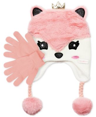 Blush, Soft Faux Fur Trapper Hat and Mittens Pink Fur Aviator Hat, Saga Fox Fur Winter Trapper Hat for  main image 3