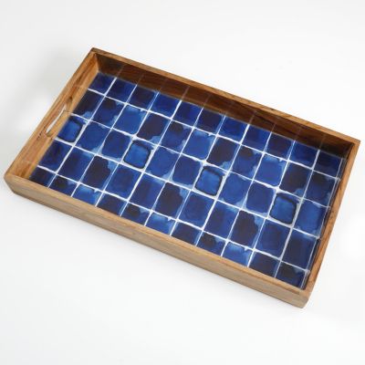 blue serving tray with handles