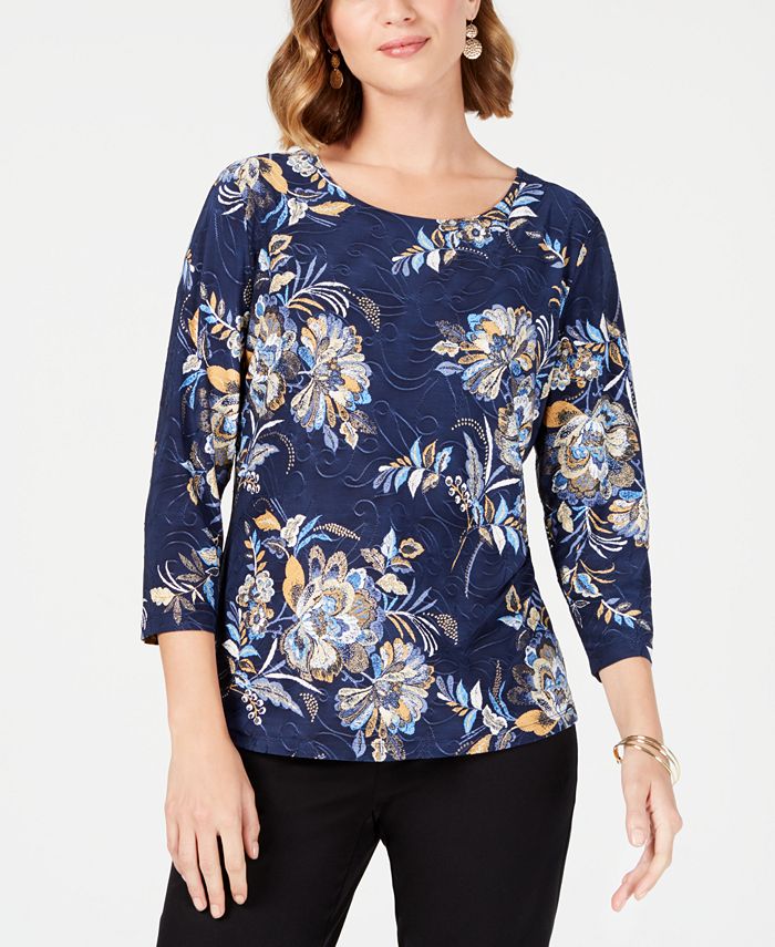 JM Collection Metallic Jacquard Sparkle Blouse, Created for Macy's - Macy's