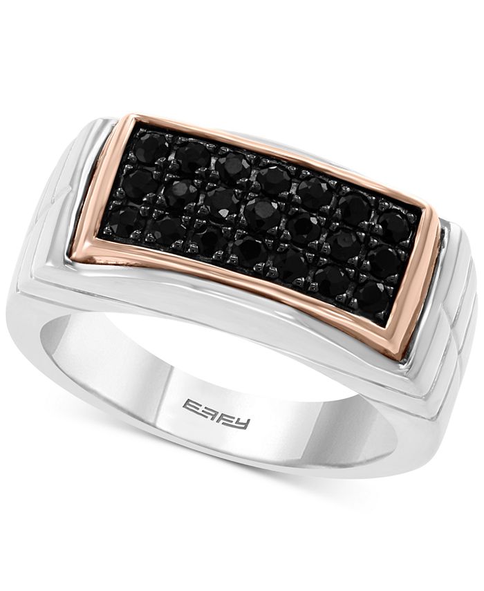 EFFY Collection - Men's Black Sapphire Ring (3/4 ct. t.w.) in Sterling Silver & 18k Rose Gold-Plate