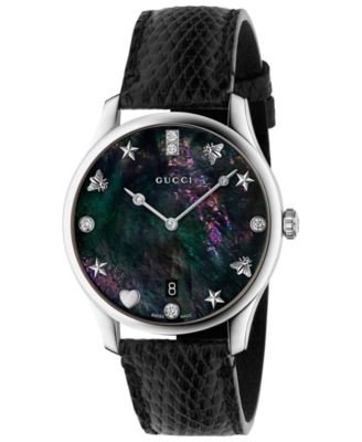 Gucci - Women's Swiss G-Timeless Diamond-Accent Black Lizard Leather Strap Watch 36mm