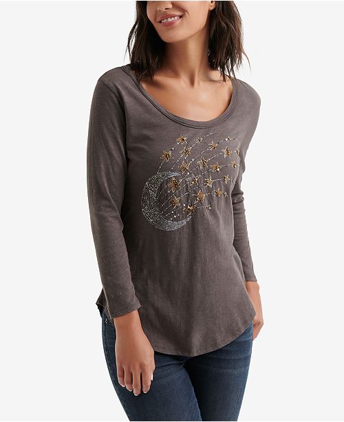 Lucky Brand Cotton Beaded Stars Top Reviews Tops Women Macy S