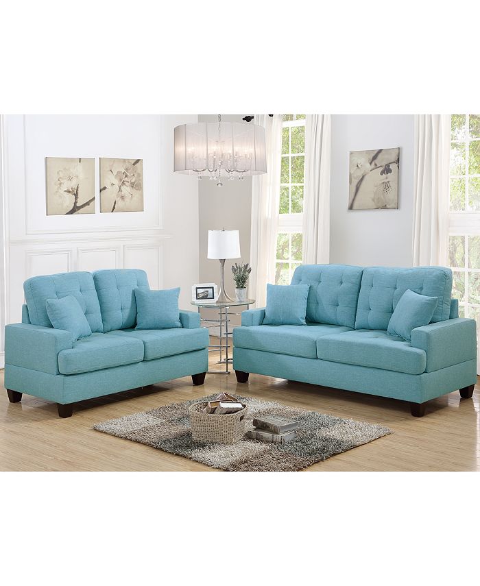 Bobkona Hayden Bonded Leather 2-Pcs Sectional Sofa Loveseat With Adjustable Back Ottoman Not Included