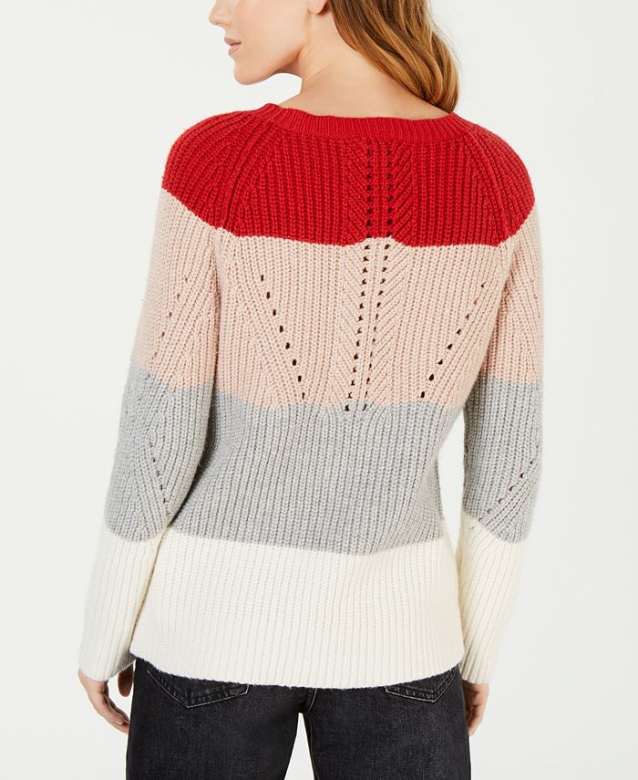 Lucky Brand Colorblocked Pointelle-Knit Sweater - Macy's