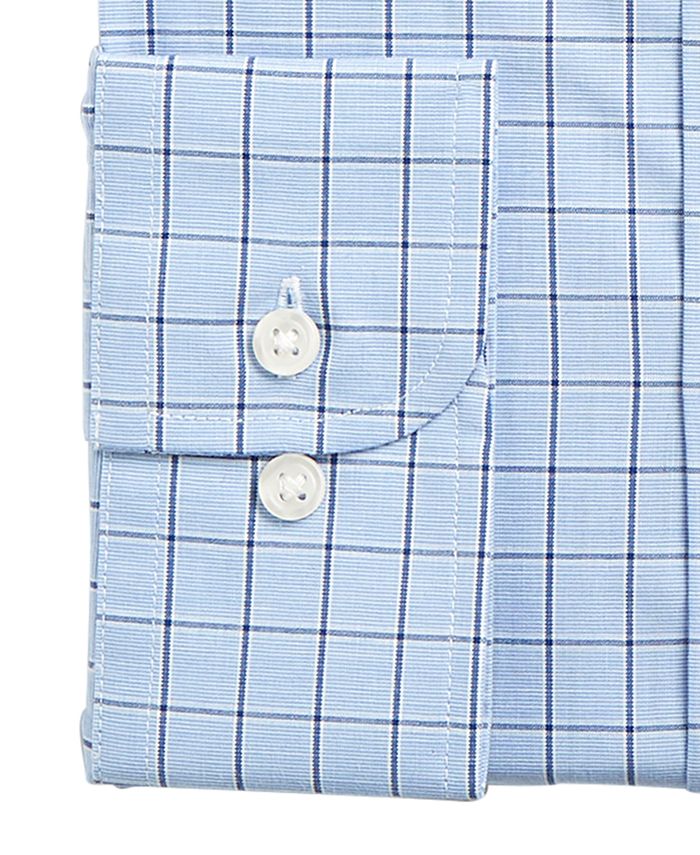 DKNY Men's Windowpane Plaid Collared Slim Fit Moisture Wicking Dress Shirt Gray  Size 15X34-35