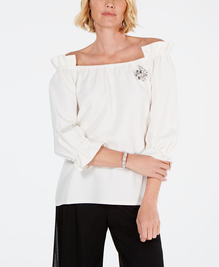 MSK Rhinestone-Brooch Off-The-Shoulder Top - Macy's
