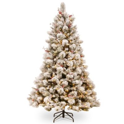 National Tree Company - National Tree 7 .5' Snowy Bedford Pine Tree with Red Berries, Cedar Leaves, Mixed Cones 700 Clear Lights