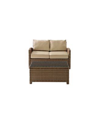 Bradenton 2 Piece Outdoor Wicker Seating Set With Cushions - Loveseat And Glass Top Table