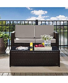 Palm Harbor 2 Piece Outdoor Wicker Seating Set With Cushions- Loveseat And Glass Top Table