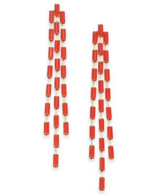Thalia Sodi - Gold-Tone Baguette Stone Triple-Row Linear Drop Earrings