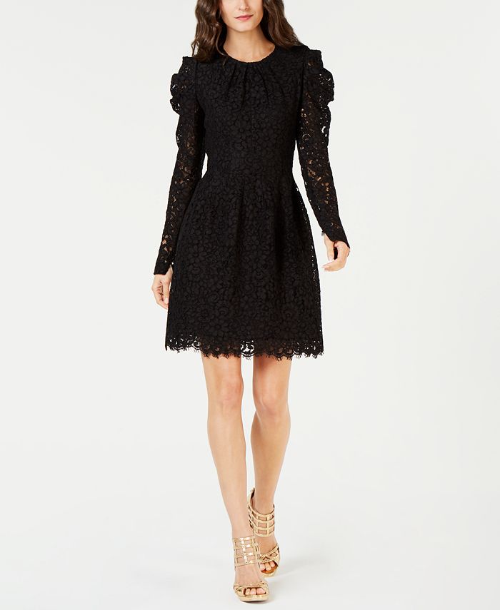 Michael Kors Puff-Sleeve Floral Lace Dress - Macy's