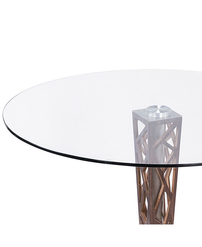 Armen Living Crystal 48 Round Dining Table In Gray Walnut Veneer Column And Brushed Stainless