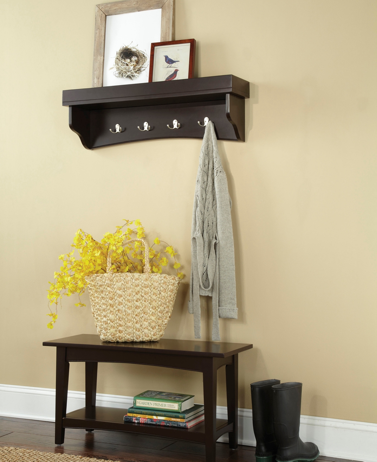 Shaker Cottage Tray Shelf Coat Hook with Bench Set