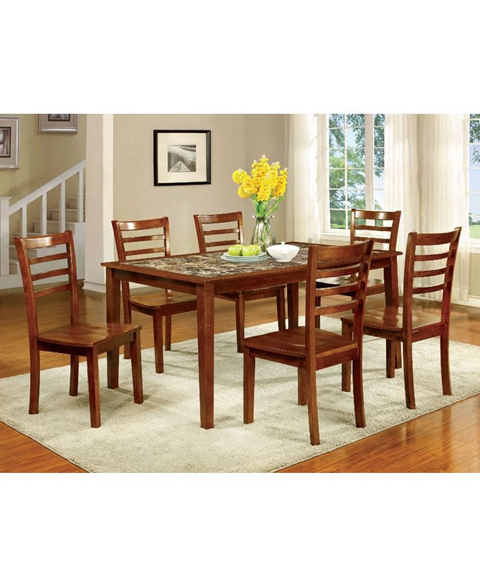 Benzara 7Piece Wooden Dining Table Set With Marble Top In Oak Brown
