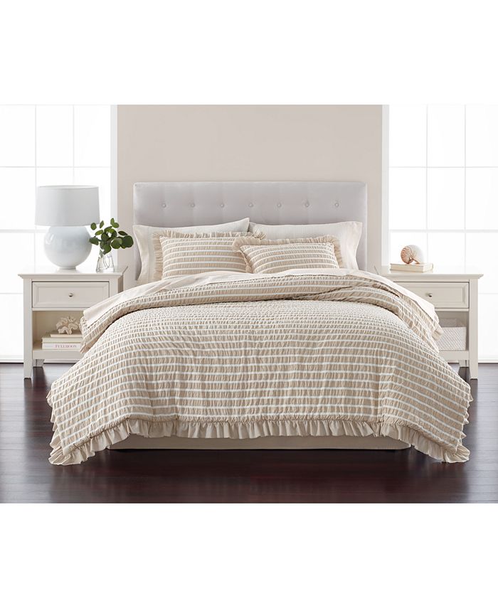 Martha Stewart Collection CLOSEOUT! Seersucker Stripe Oat 8Pc. California King Comforter Set