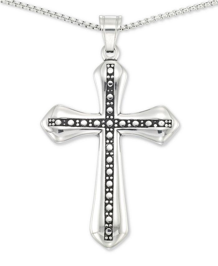 LEGACY for MEN by Simone I. Smith - Beaded Cross 24" Pendant Necklace in Stainless Steel
