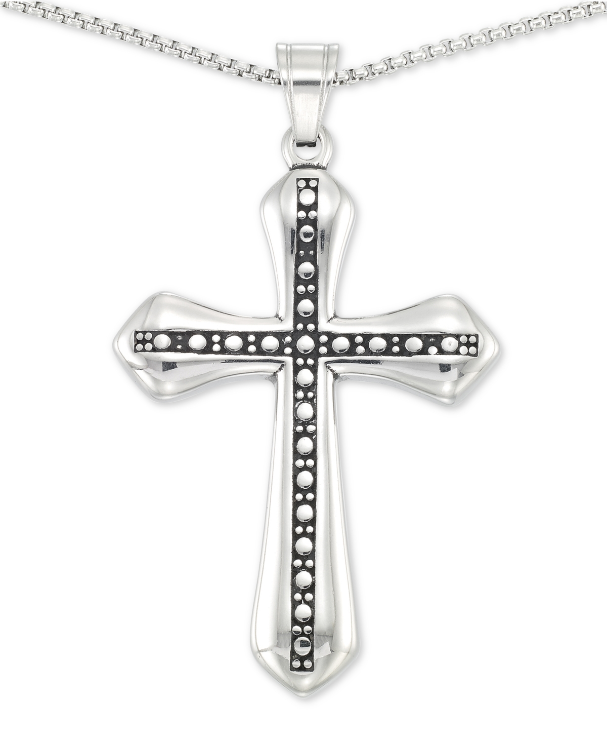 Legacy for Men by Simone I. Smith Beaded Cross 24" Pendant Necklace in Stainless Steel