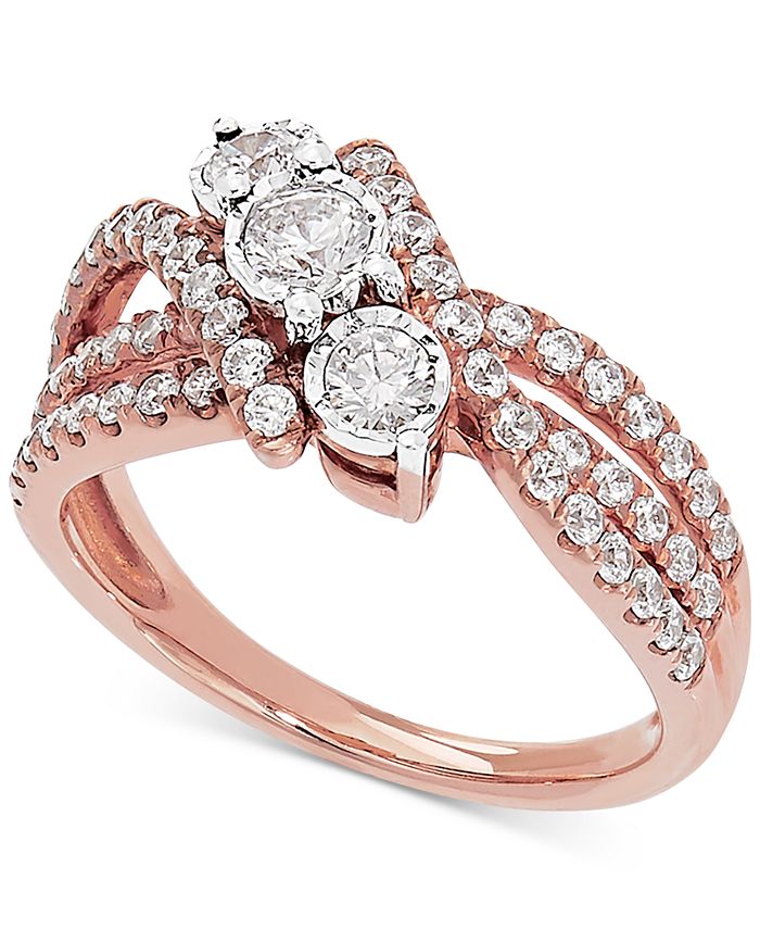 Macy's Diamond Three Stone Swirl Engagement Ring (1 ct. t.w.) in 14k ...