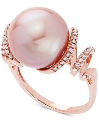 Honora Cultured Pink Ming Pearl (13mm) & Diamond (1/8 ct. t.w.) Ring in ...
