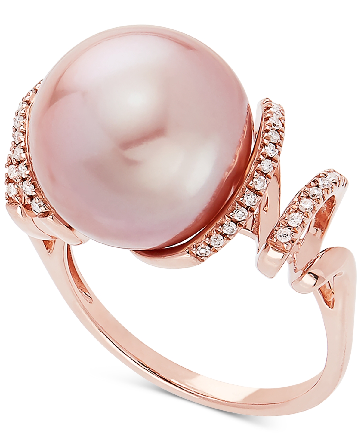 Cultured Pink Ming Pearl (13mm) & Diamond (1/8 ct. t.w.) Ring in 14k Rose Gold - Pink