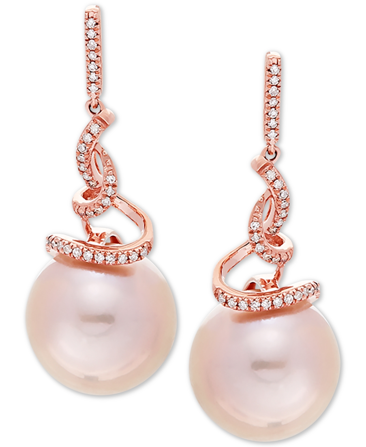 Pink Cultured Ming Pearl (12mm) & Diamond (1/8 ct. t.w.) Drop Earrings in 14k Rose Gold - Pink
