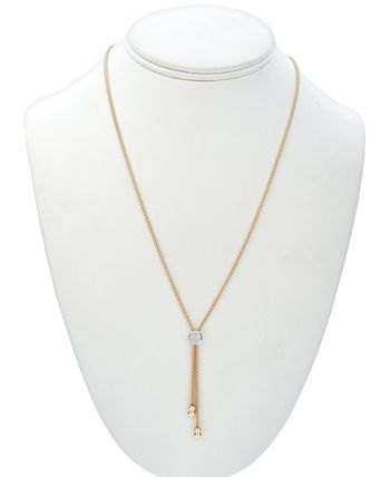 Macy's - Diamond Two-Tone Lariat Necklace (1/8 ct. t.w.) in 14k Gold-Plated Sterling Silver, 20" + 3" extender