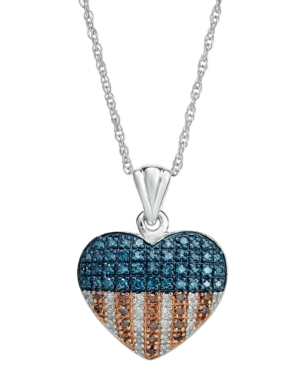 image of Diamond Flag Heart Pendant Necklace in Sterling Silver (1/3 ct. t.w.)
