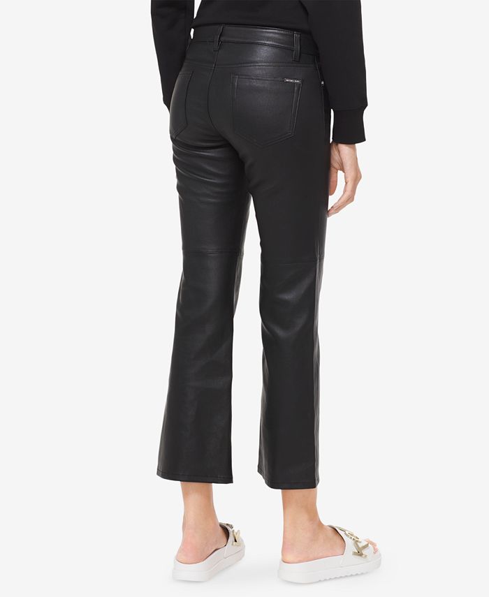 Michael Kors Leather Crop-Flare Pants - Macy's