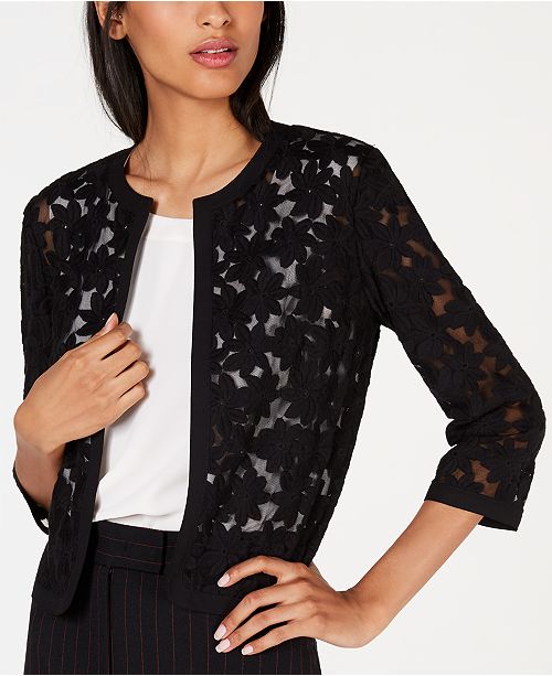 anne klein broderie cropped lace cardigan