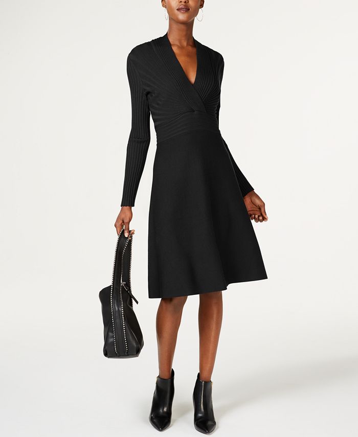 INC International Concepts INC Surplice Fit Flare Sweater Dress