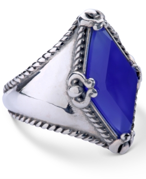 image of Carolyn Pollack Blue Agate (10x20mm) Kite Ring in Sterling Silver