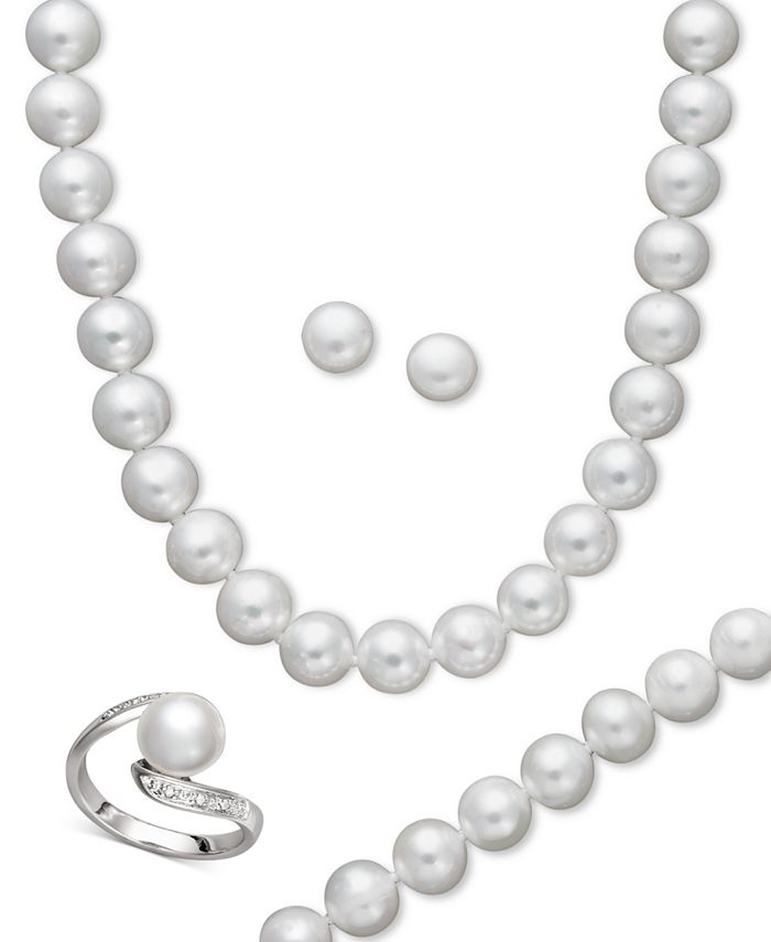 Macy's - Pearl Jewelry Set, Sterling Silver Cultured Freshwater Pearl and Diamond Accent Jewelry Set